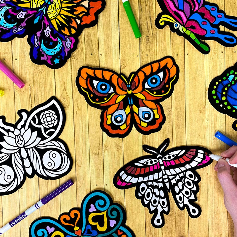 Stuff2Color Color Your Own Velvet Butterflies - 12 Pack - Beautiful Arts and Crafts Coloring Fun for All Ages - Decorate Your Room, Color with Friends, Party Favors and Activities (All Unique Designs) - Image 2